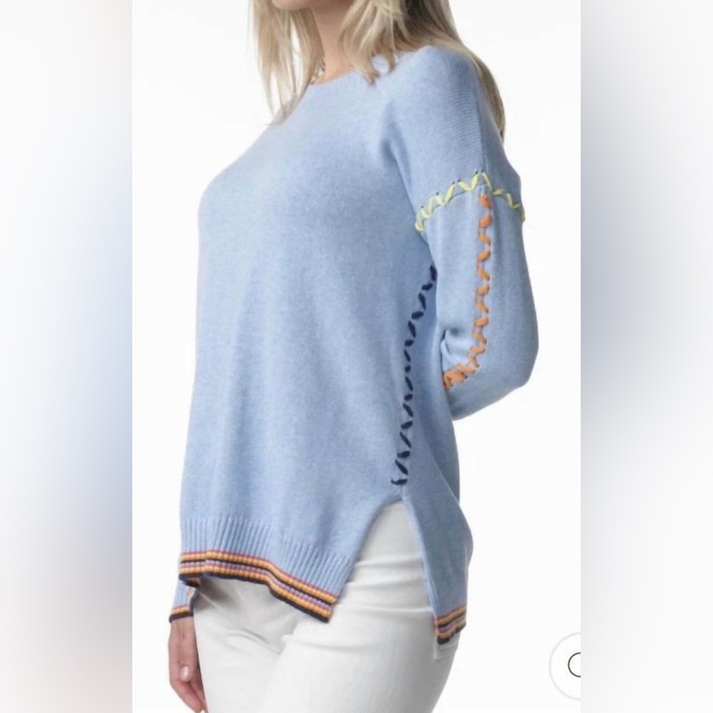 Zaket & Plover Blue Contrast Stitch Knit Sweater Size L - Picture 3 of 7